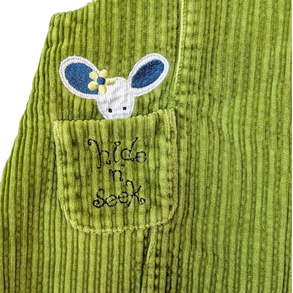 Gymboree VTG Green Corduroy Pinafore Dress 12-18 Mos Mouse Hide & Seek Pocket - Picture 3 of 8